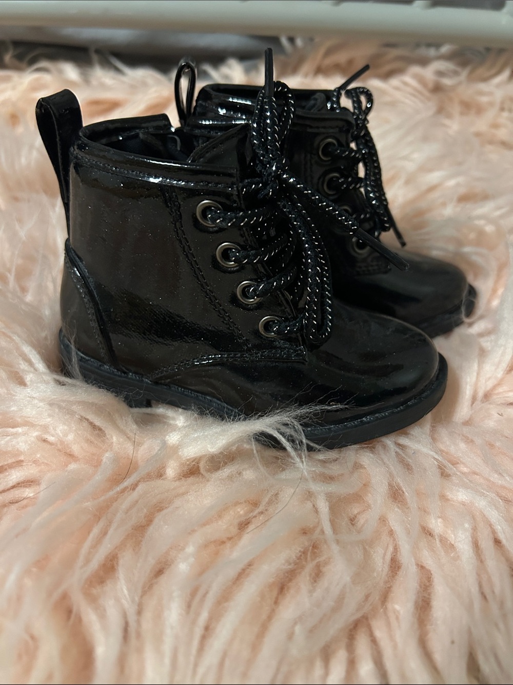Lucky Brand Black Patent Glitter Lace-Up with side zips Ankle Boots- Brand new!!